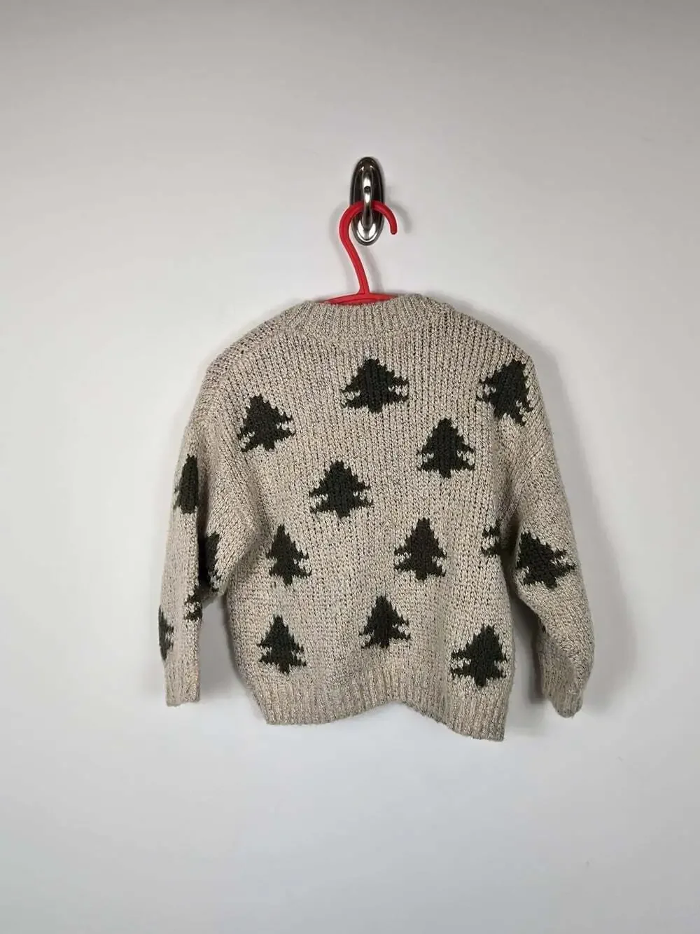H&M Kids 18-24 Tree Print Chunky Knit Sweater Beige Mountaincore Cabin